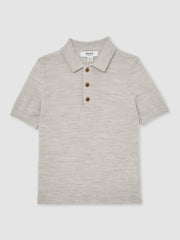9-13 yrs Merino Wool Short Sleeve Polo Shirt Wicker Melange | Children & Baby