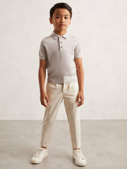 9-13 yrs Merino Wool Short Sleeve Polo Shirt Wicker Melange | Children & Baby