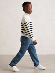 13-14 yrs Cotton-Blend Stripe Half-Zip Jumper White | Children & Baby