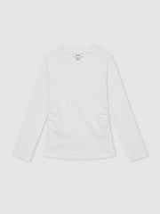 9-13 yrs Cotton Ruched Long-Sleeve T-Shirt with Stretch Ivory | Children & Baby