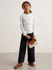 9-13 yrs Cotton Ruched Long-Sleeve T-Shirt with Stretch Ivory | Children & Baby