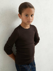 9-13 yrs Cotton Ruched Long-Sleeve T-Shirt with Stretch Chocolate | Children & Baby