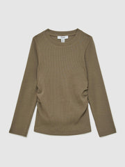 9-13 yrs Cotton Ruched Long-Sleeve T-Shirt with Stretch Khaki | Children & Baby