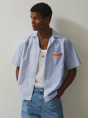 McLaren F1 Team Cuban Collar Striped Shirt Soft Blue/White | Men