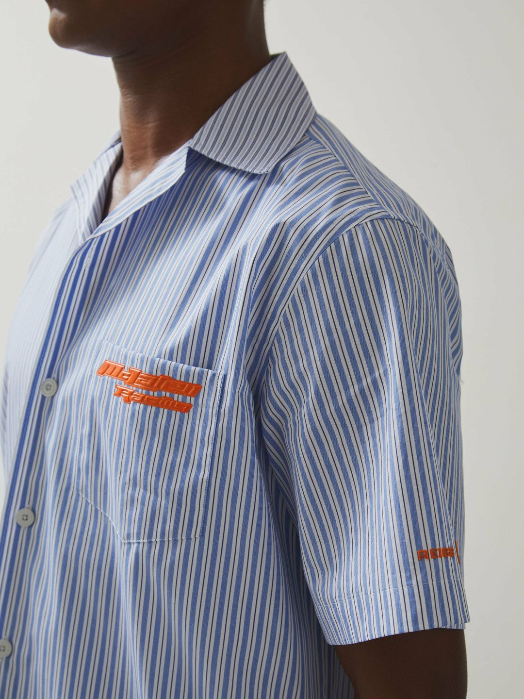 McLaren F1 Team Cuban Collar Striped Shirt Soft Blue/White | Men