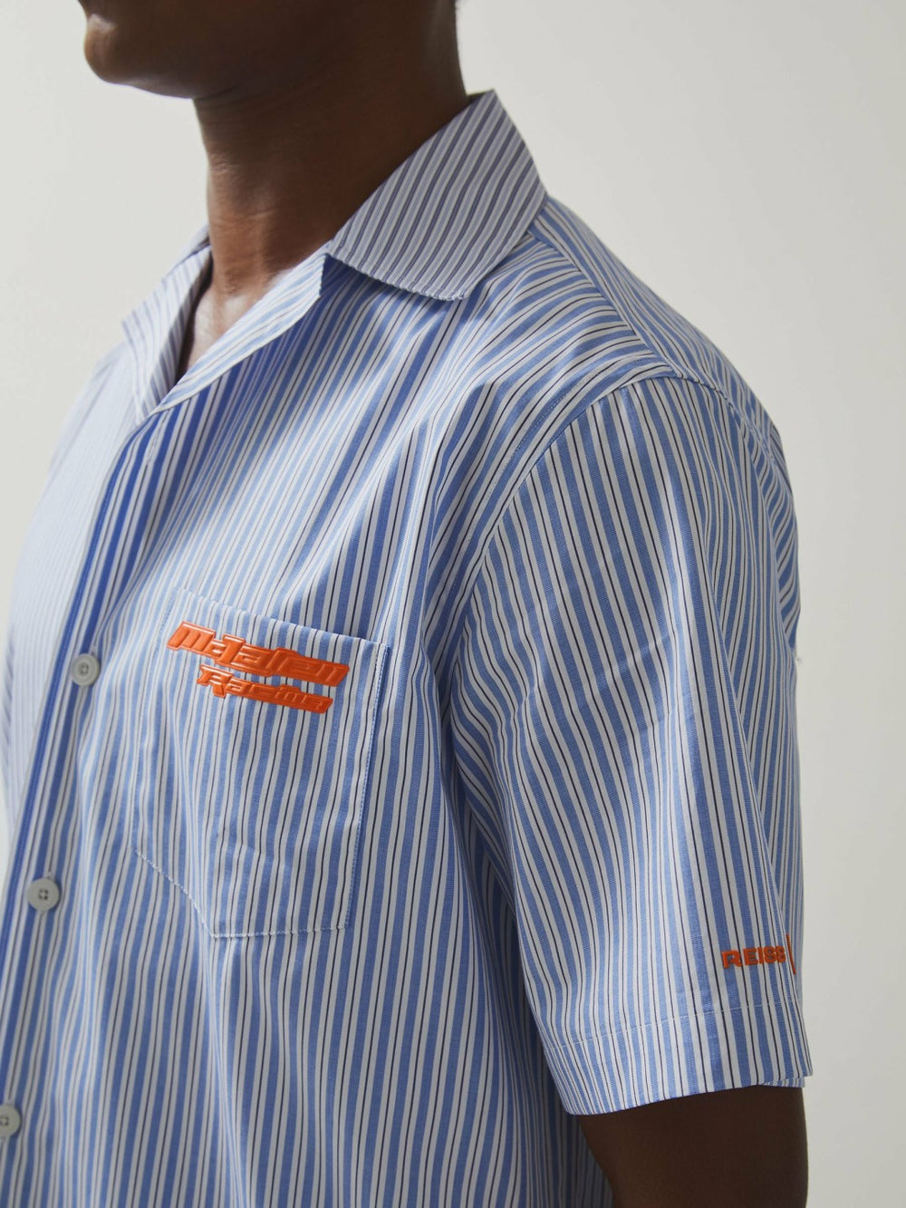 McLaren F1 Team Cuban Collar Striped Shirt Soft Blue/White | Men