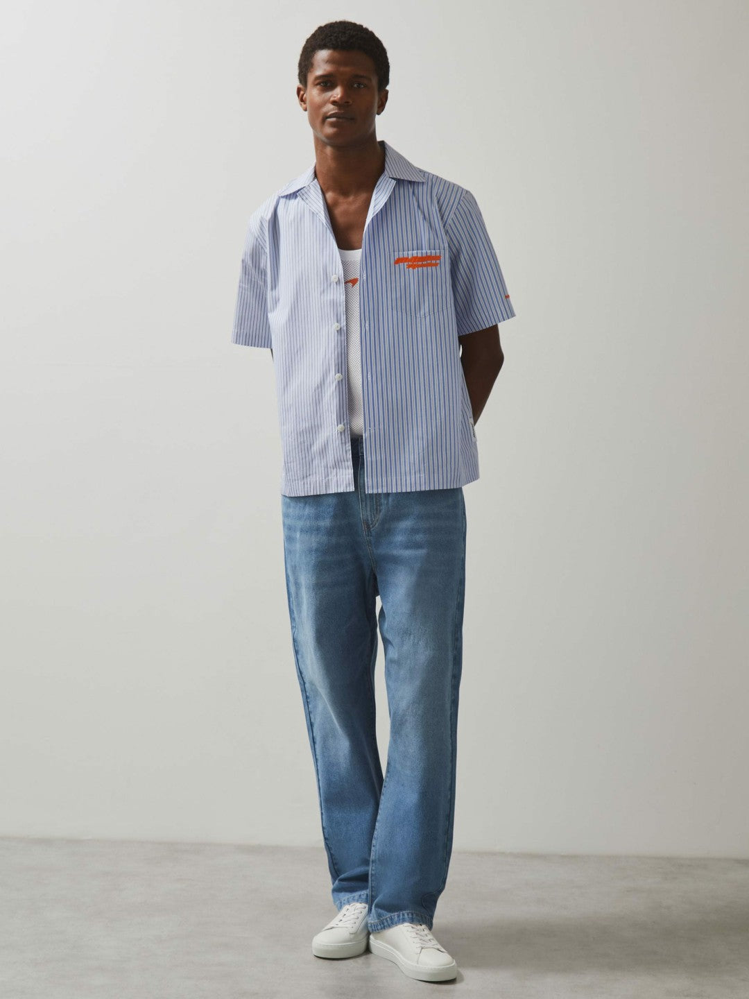 McLaren F1 Team Cuban Collar Striped Shirt Soft Blue/White | Men