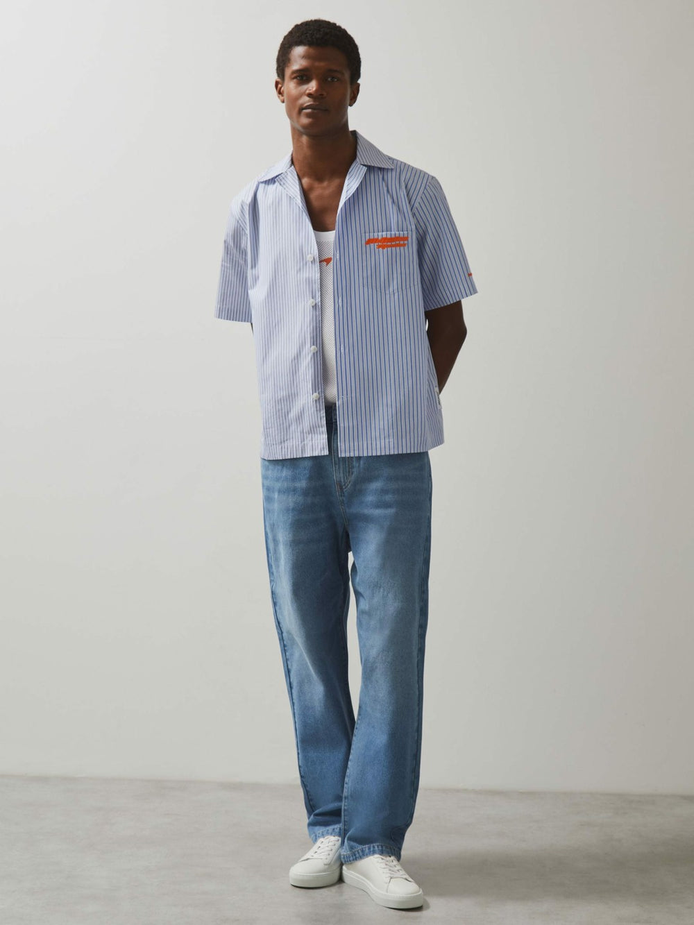 McLaren F1 Team Cuban Collar Striped Shirt Soft Blue/White | Men
