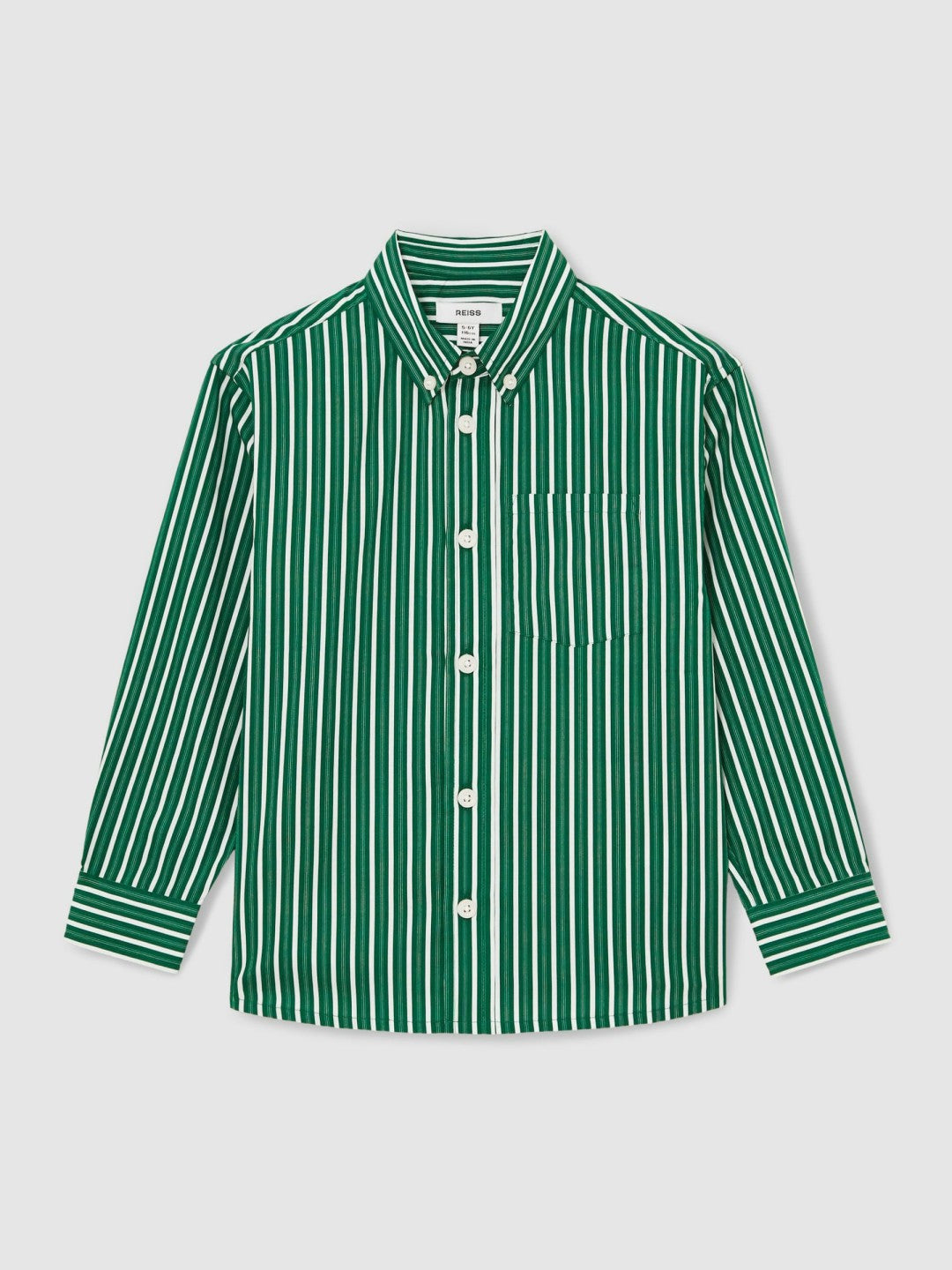 13-14 yrs Cotton-Poplin Striped Oversize Shirt Green/White | Children & Baby