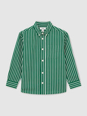13-14 yrs Cotton-Poplin Striped Oversize Shirt Green/White | Children & Baby