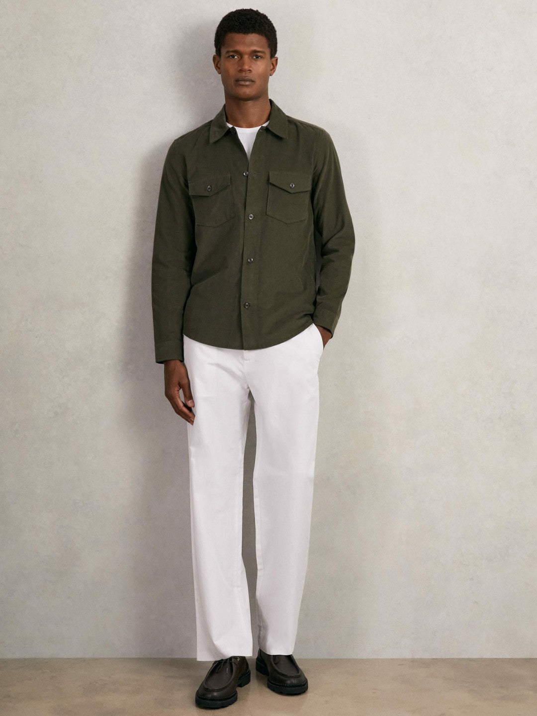 Cotton Corduroy Twin-Pocket Overshirt Khaki Green | Men