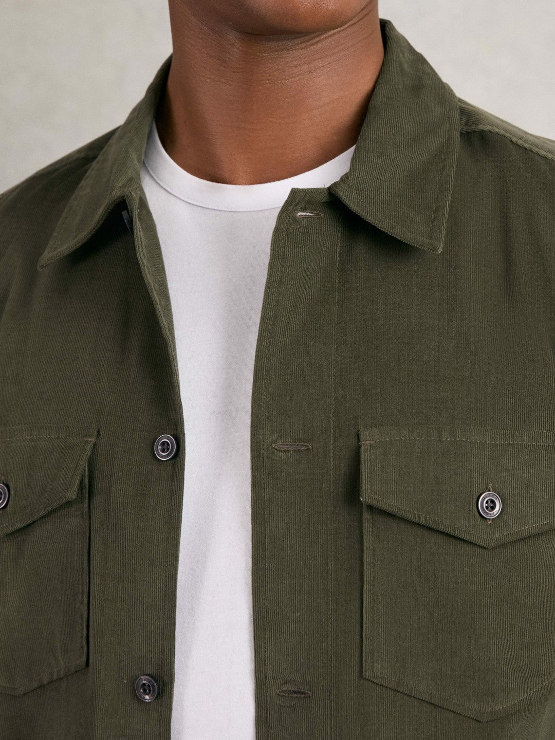 Cotton Corduroy Twin-Pocket Overshirt Khaki Green | Men