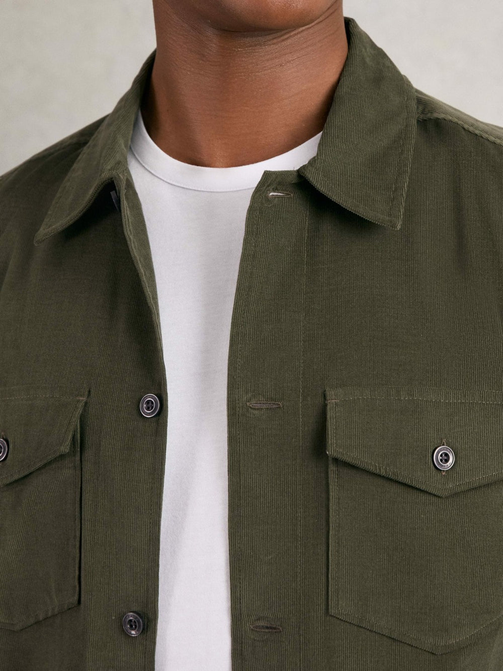 Cotton Corduroy Twin-Pocket Overshirt Khaki Green | Men