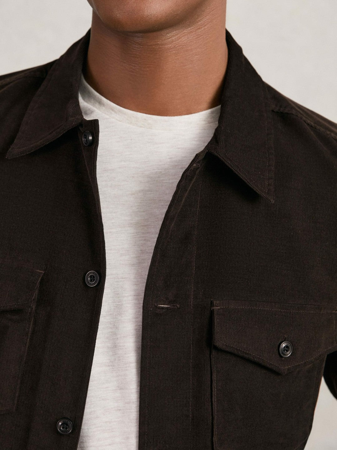 Cotton Corduroy Twin-Pocket Overshirt Brown | Men