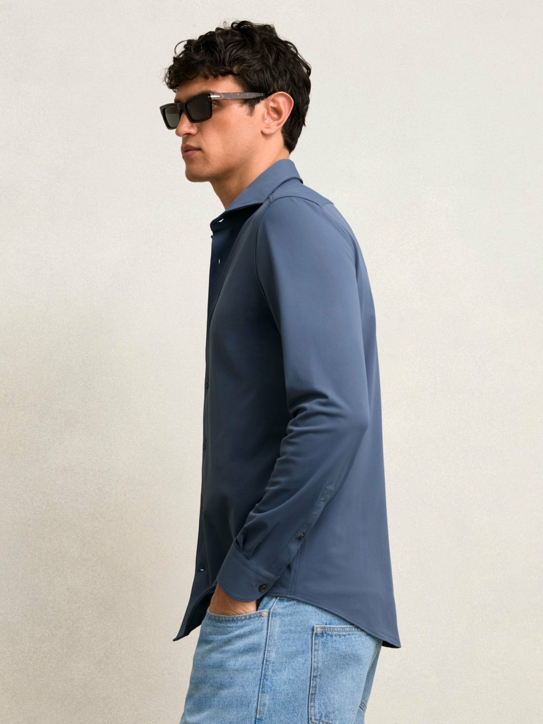 Stretch Jersey Cutaway-Collar Shirt Dark Airforce Blue | Men