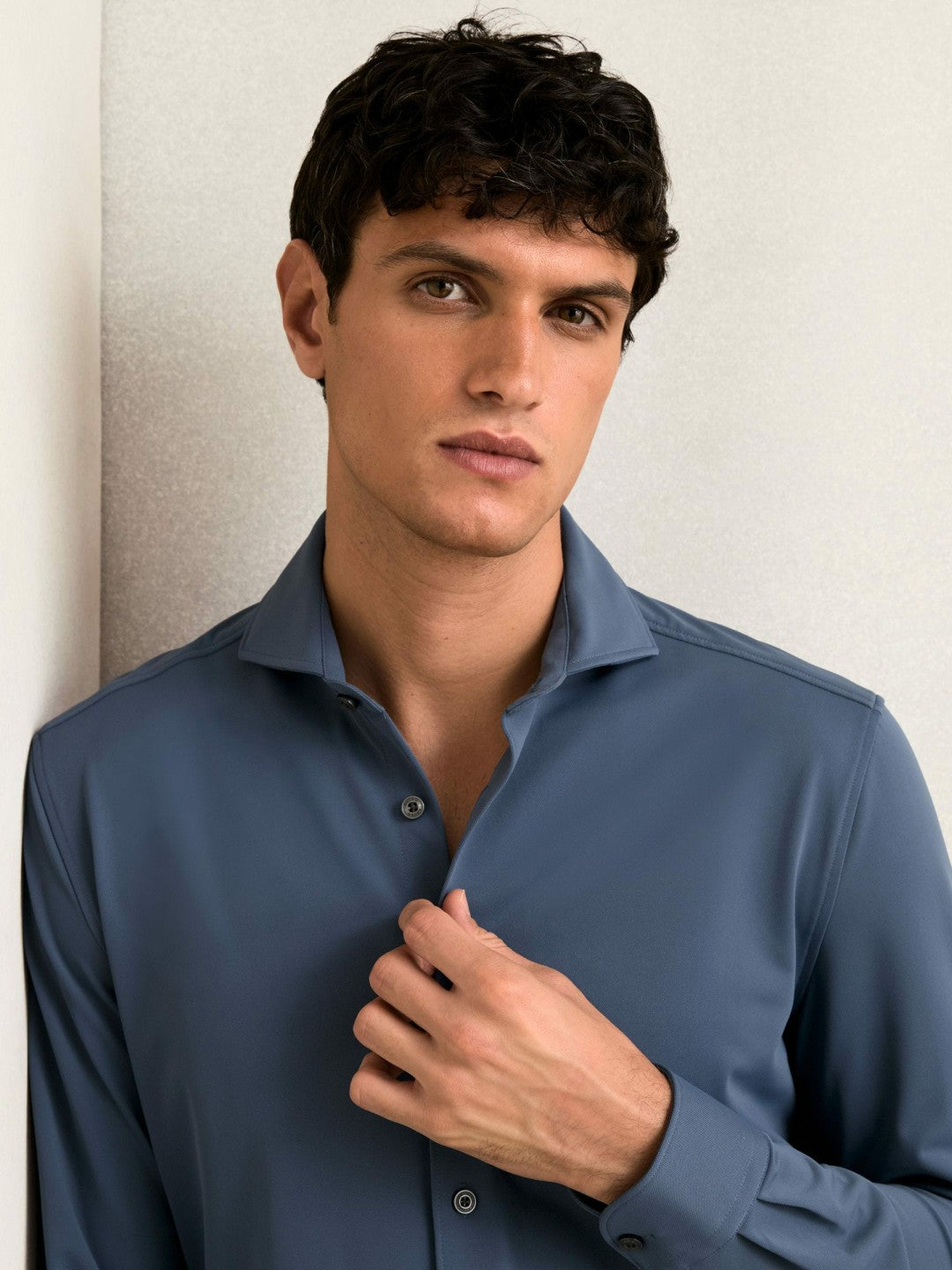 Stretch Jersey Cutaway-Collar Shirt Dark Airforce Blue | Men