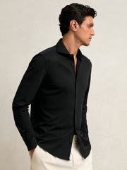 Stretch Jersey Cutaway-Collar Shirt Black | Men