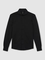 Stretch Jersey Cutaway-Collar Shirt Black | Men