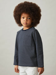 13-14 yrs Stretch-Cotton Stripe T-Shirt Navy/White | Children & Baby
