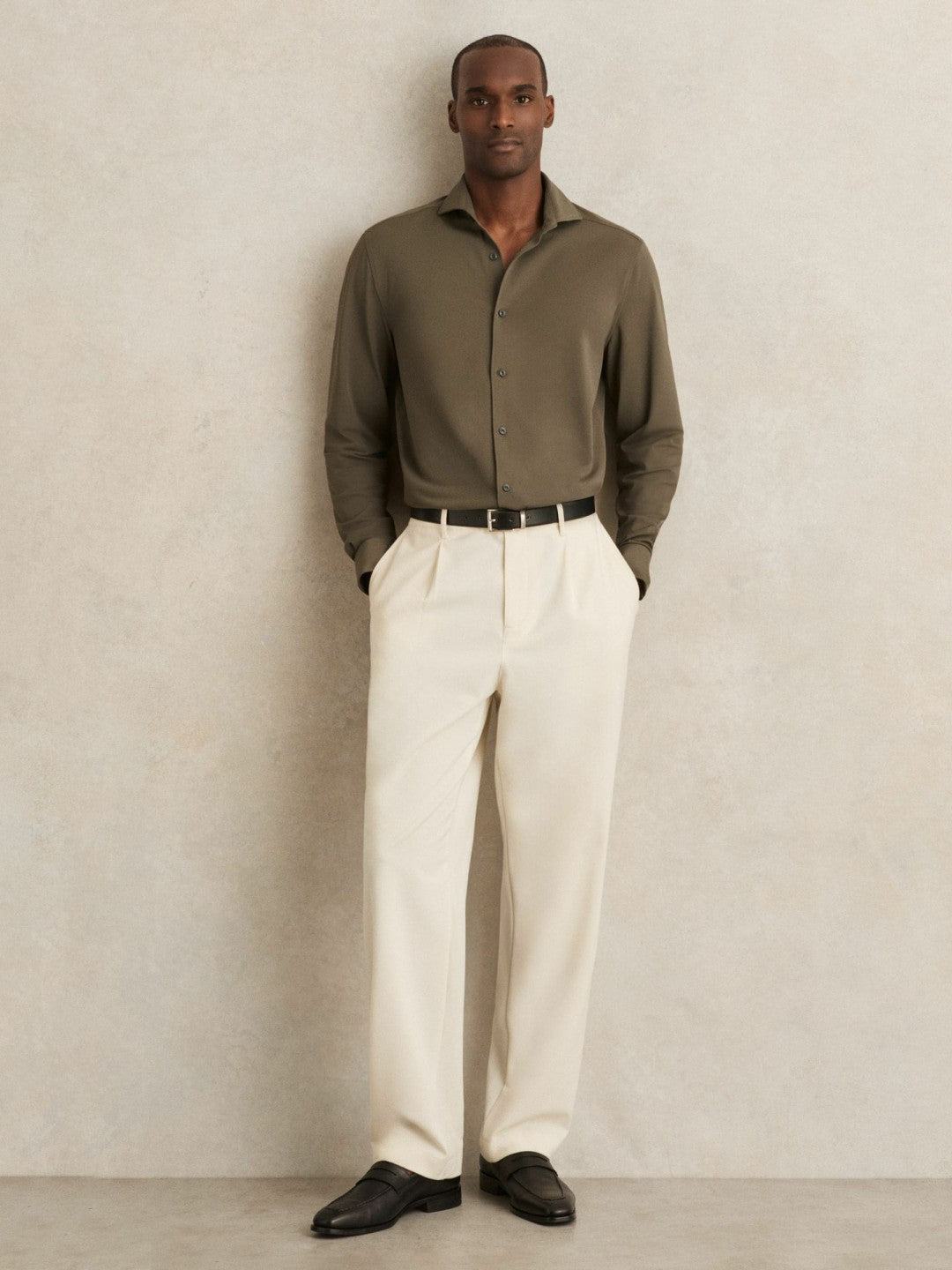 Stretch Jersey Cutaway-Collar Shirt Olive Green | Men