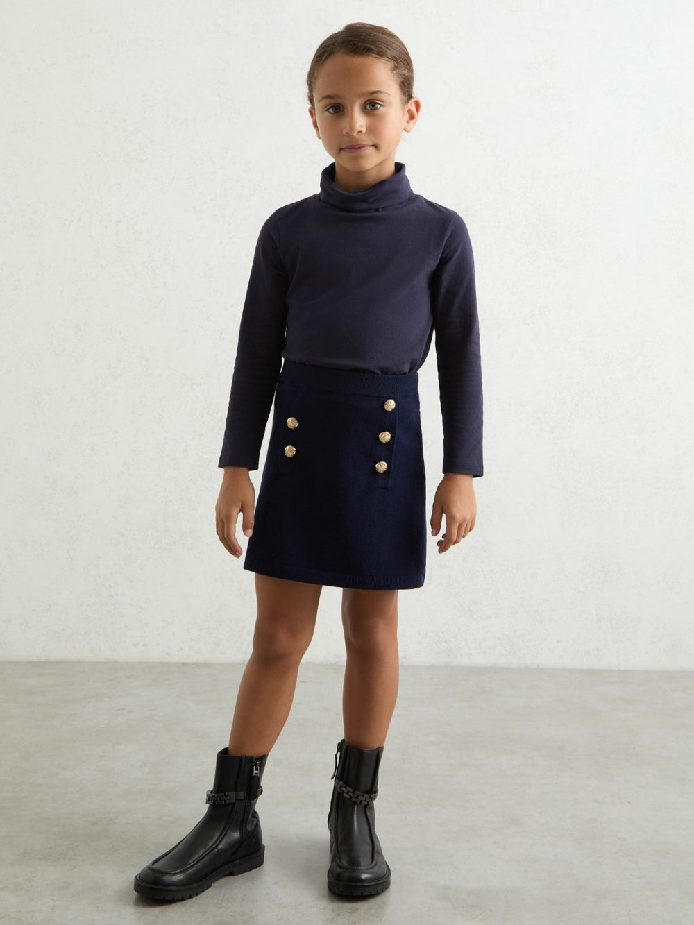 3-9 yrs Cotton-Jersey Roll-Neck Top with Stretch Navy | Children & Baby