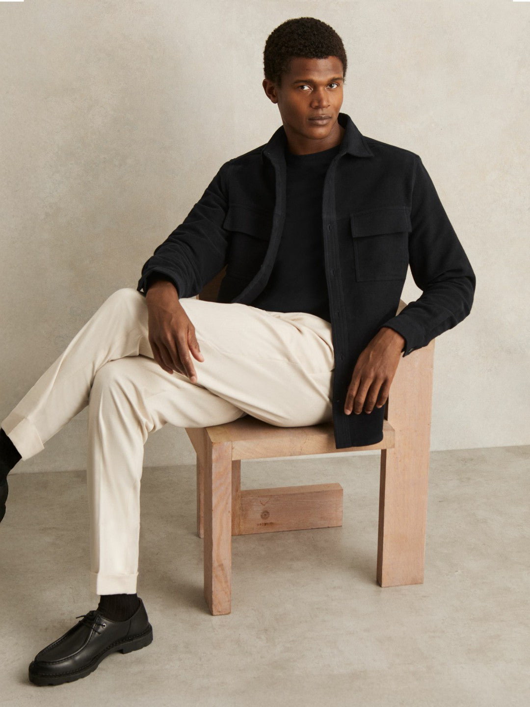 Moleskin-Cotton Twin-Pocket Overshirt Navy | Men