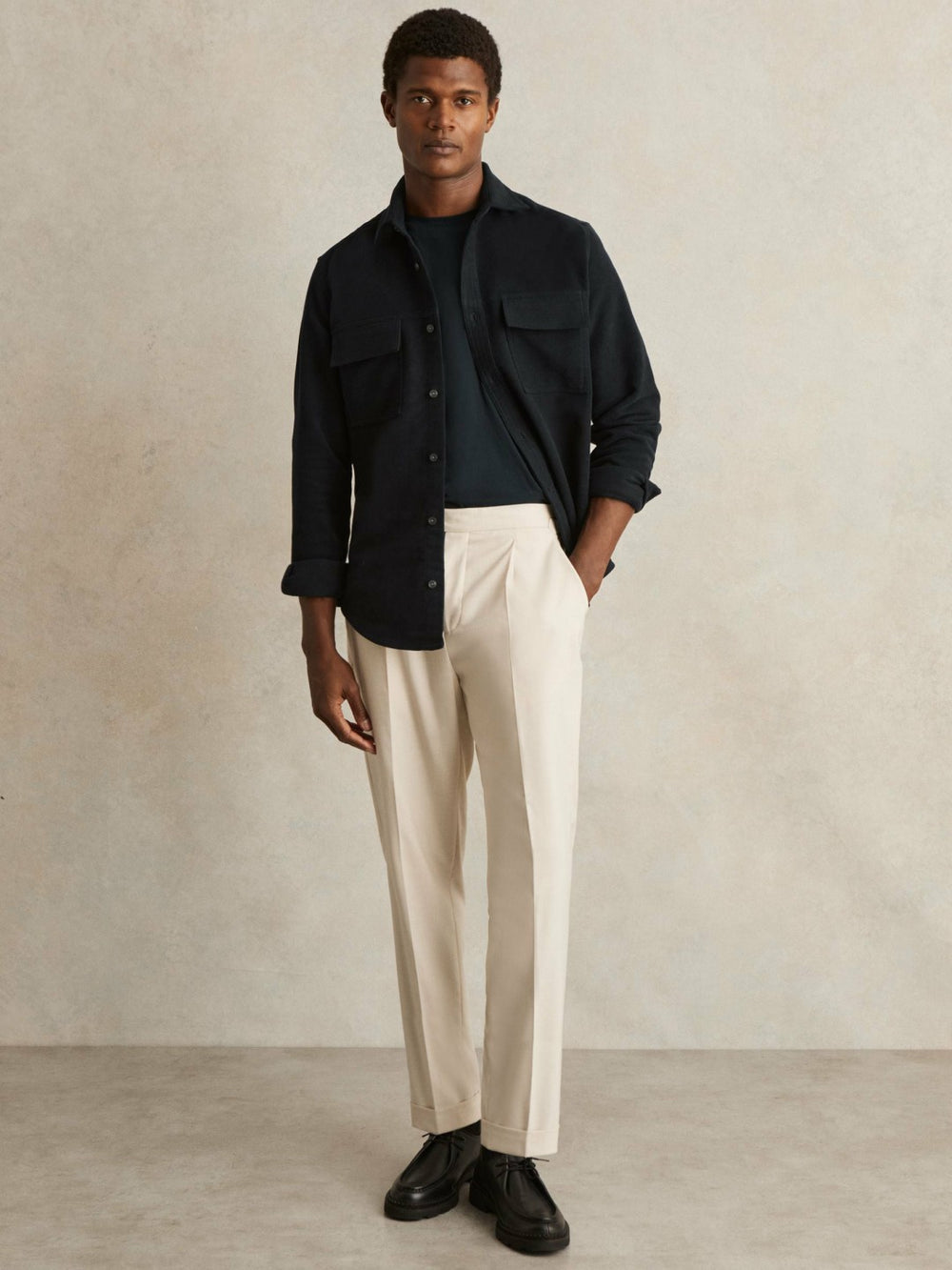 Moleskin-Cotton Twin-Pocket Overshirt Navy | Men
