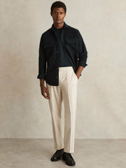 Moleskin-Cotton Twin-Pocket Overshirt Navy | Men