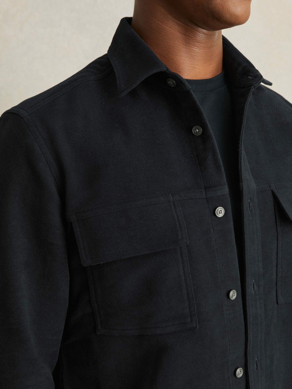 Moleskin-Cotton Twin-Pocket Overshirt Navy | Men