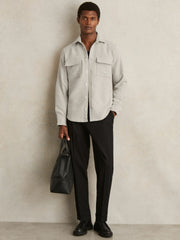 Moleskin-Cotton Twin-Pocket Overshirt Soft Grey Melange | Men