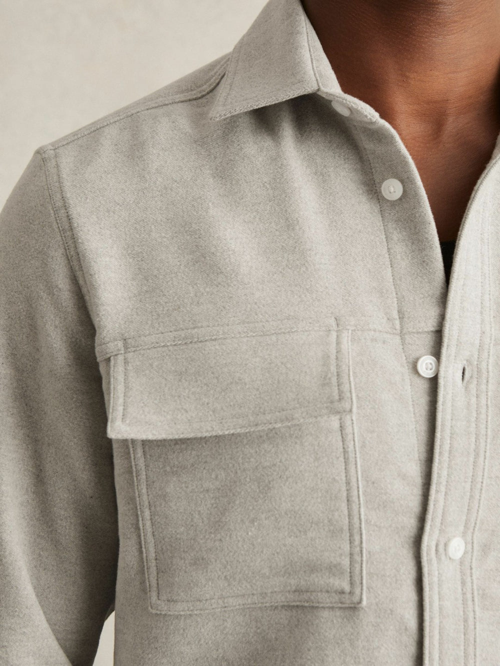 Moleskin-Cotton Twin-Pocket Overshirt Soft Grey Melange | Men