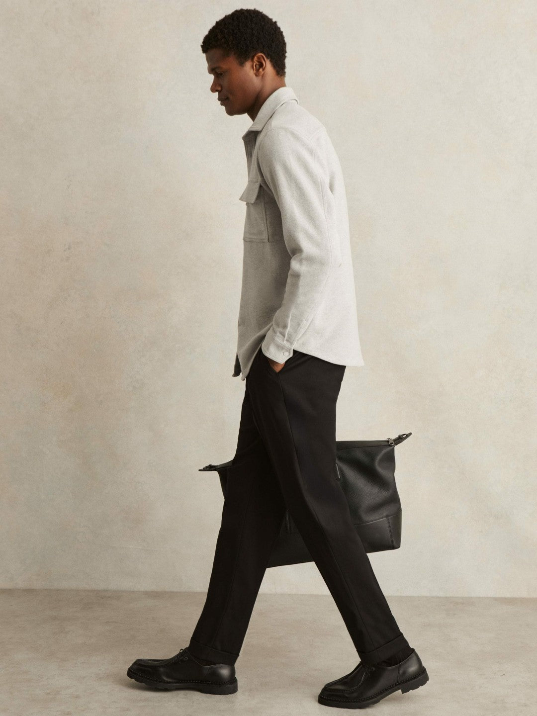 Moleskin-Cotton Twin-Pocket Overshirt Soft Grey Melange | Men