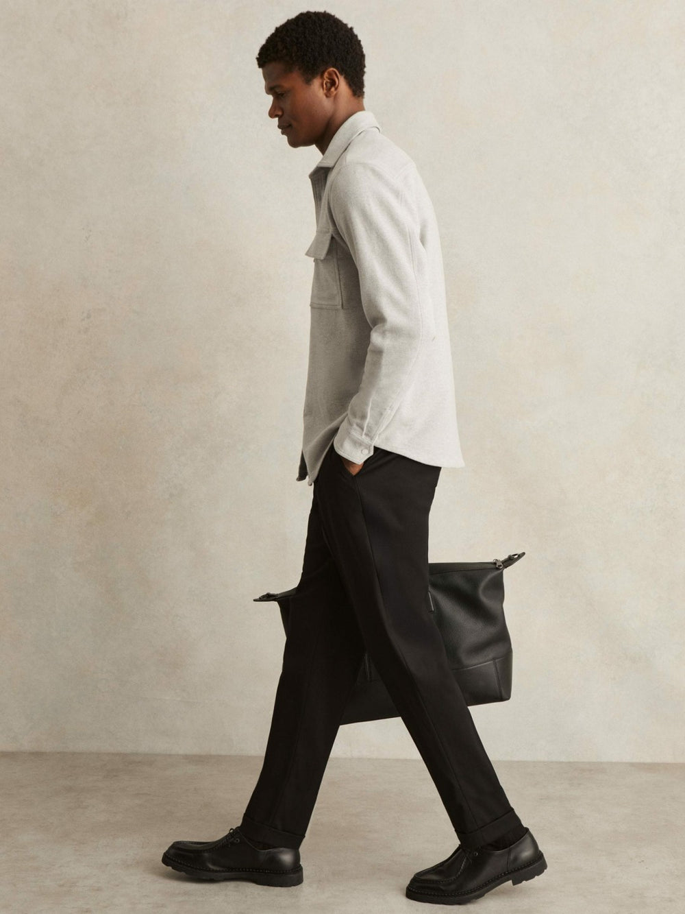 Moleskin-Cotton Twin-Pocket Overshirt Soft Grey Melange | Men