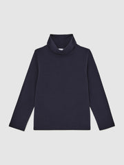 9-13 yrs Cotton-Jersey Roll-Neck Top with Stretch Navy | Children & Baby