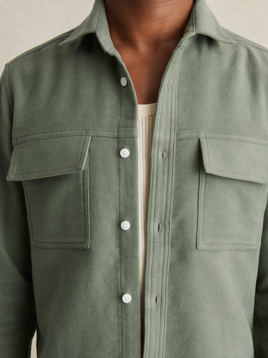 Moleskin-Cotton Twin-Pocket Overshirt Green | Men