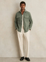 Moleskin-Cotton Twin-Pocket Overshirt Green | Men