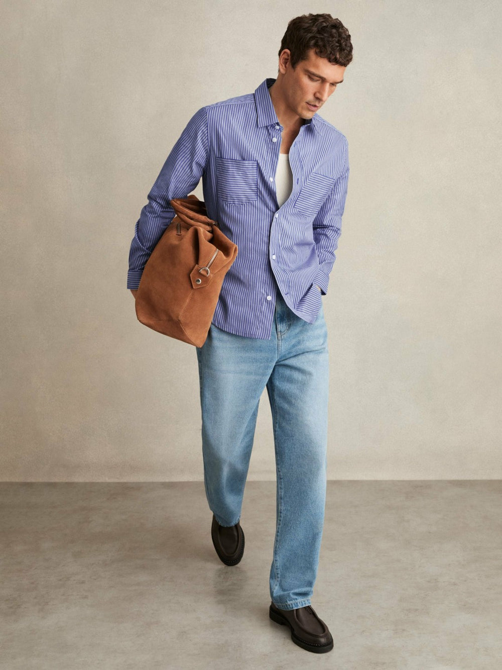 Cotton-Poplin Stripe Twin-Pocket Shirt Blue/White | Men