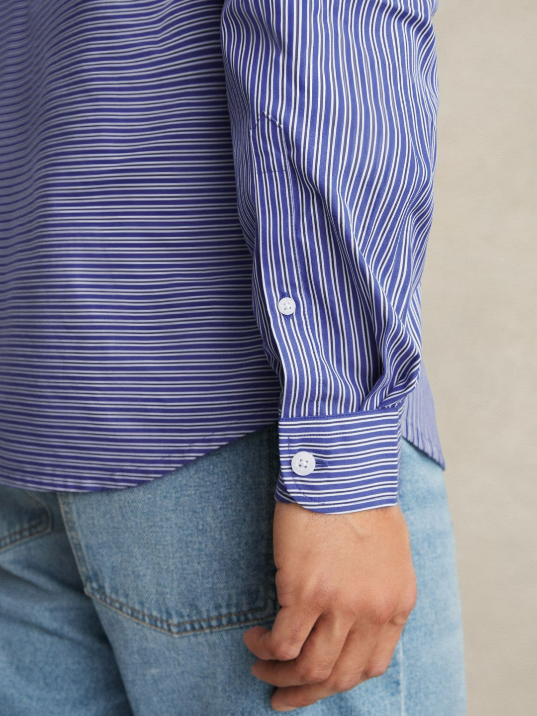Cotton-Poplin Stripe Twin-Pocket Shirt Blue/White | Men