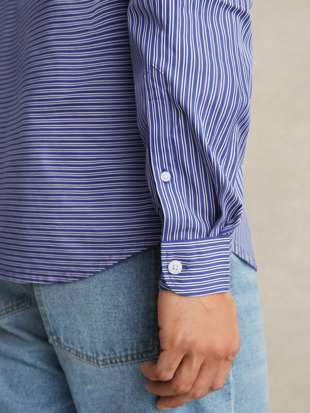 Cotton-Poplin Stripe Twin-Pocket Shirt Blue/White | Men
