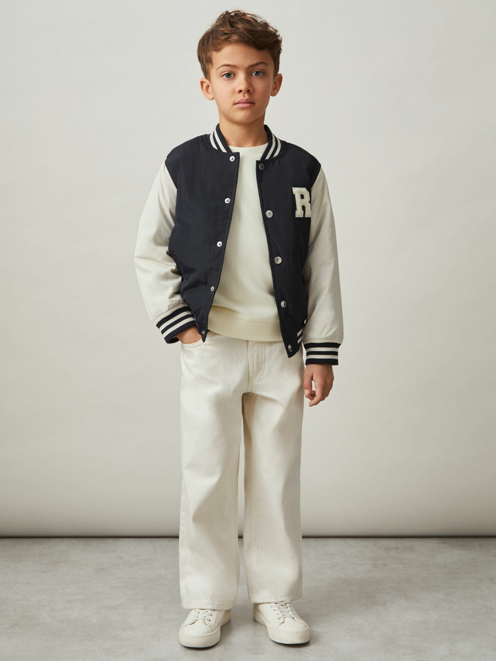 13-14 yrs Colour-Block Varsity Bomber Jacket Navy/ Off White | Children & Baby