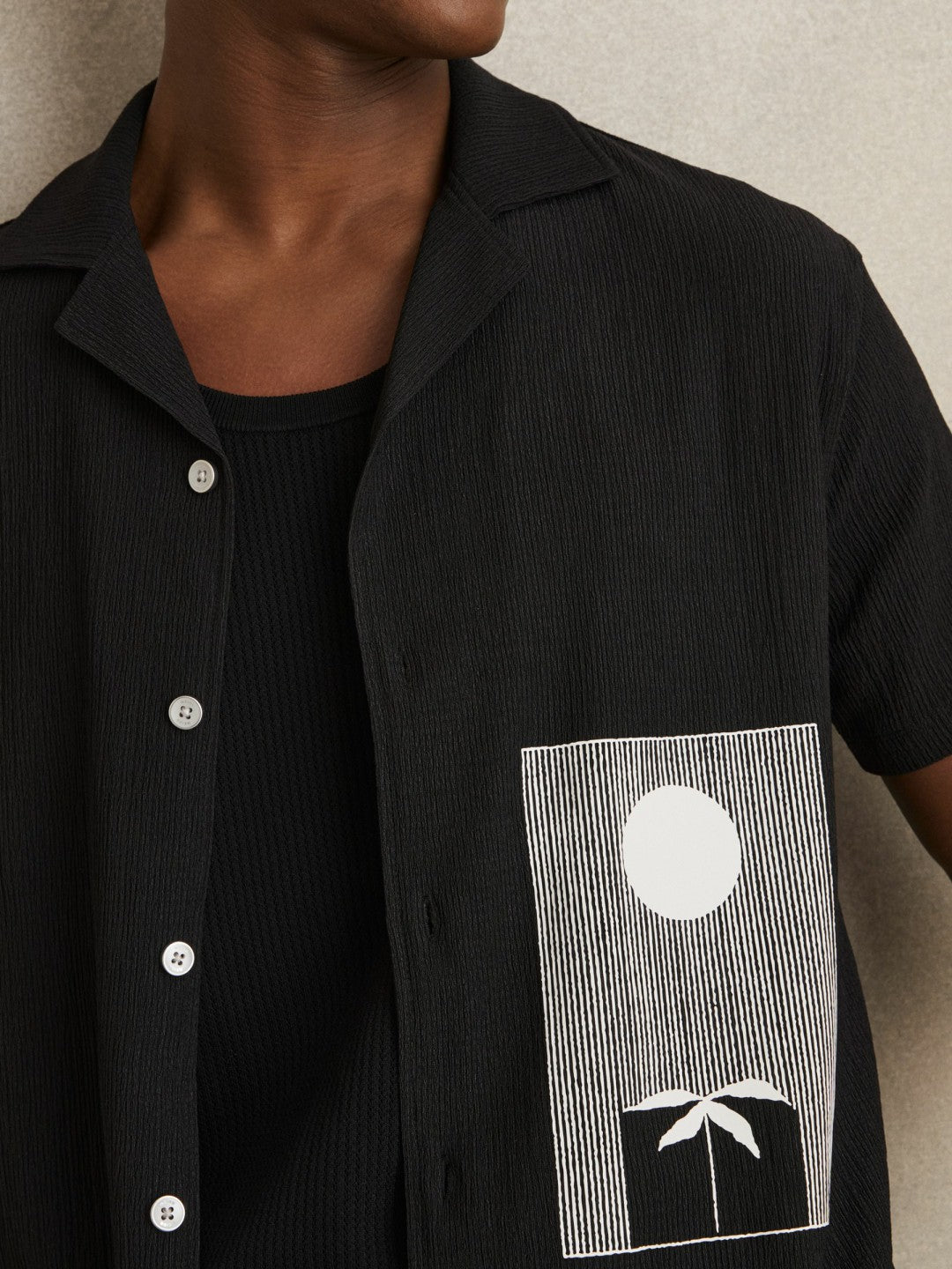 Graphic Print Cuban-Collar Shirt Black | Men