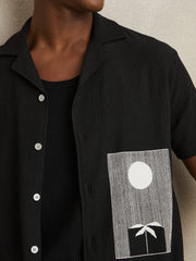 Graphic Print Cuban-Collar Shirt Black | Men