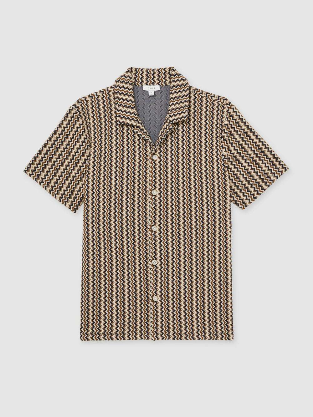 Zig-Zag Knit Cuban-Collar Shirt Tobacco Brown | Men
