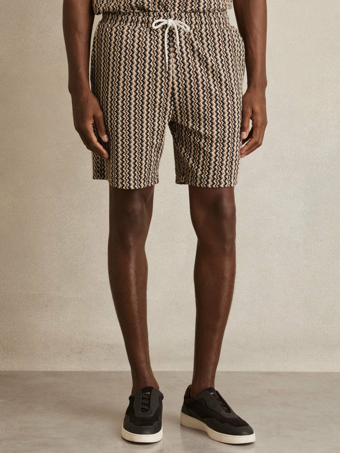 Zig-Zag Knit Drawstring Shorts Tobacco Brown | Men