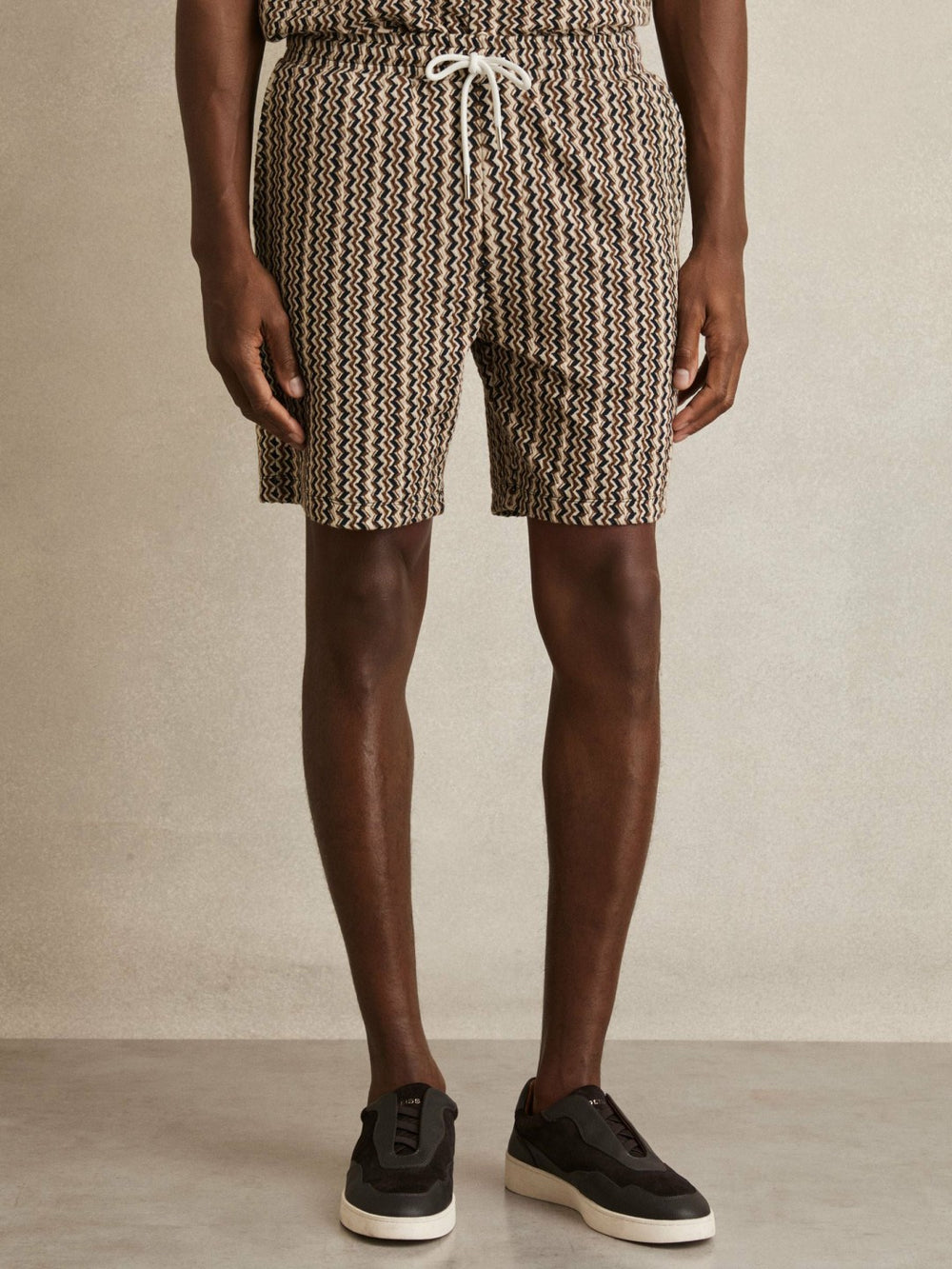 Zig-Zag Knit Drawstring Shorts Tobacco Brown | Men