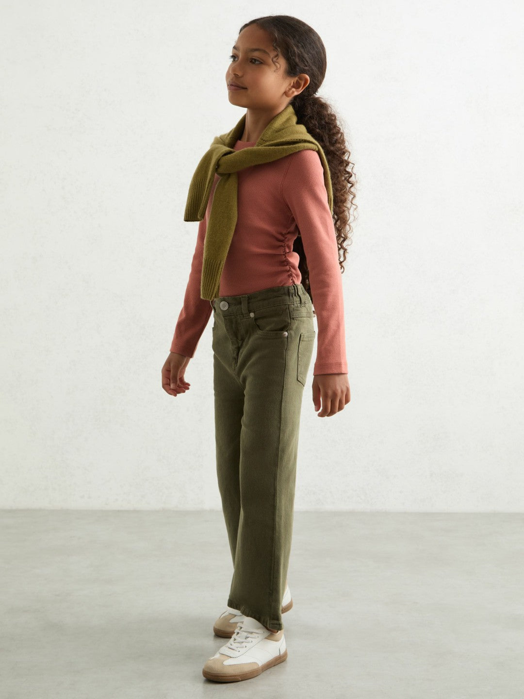 9-13 yrs Cotton Ruched Long-Sleeve T-Shirt with Stretch Rose | Children & Baby