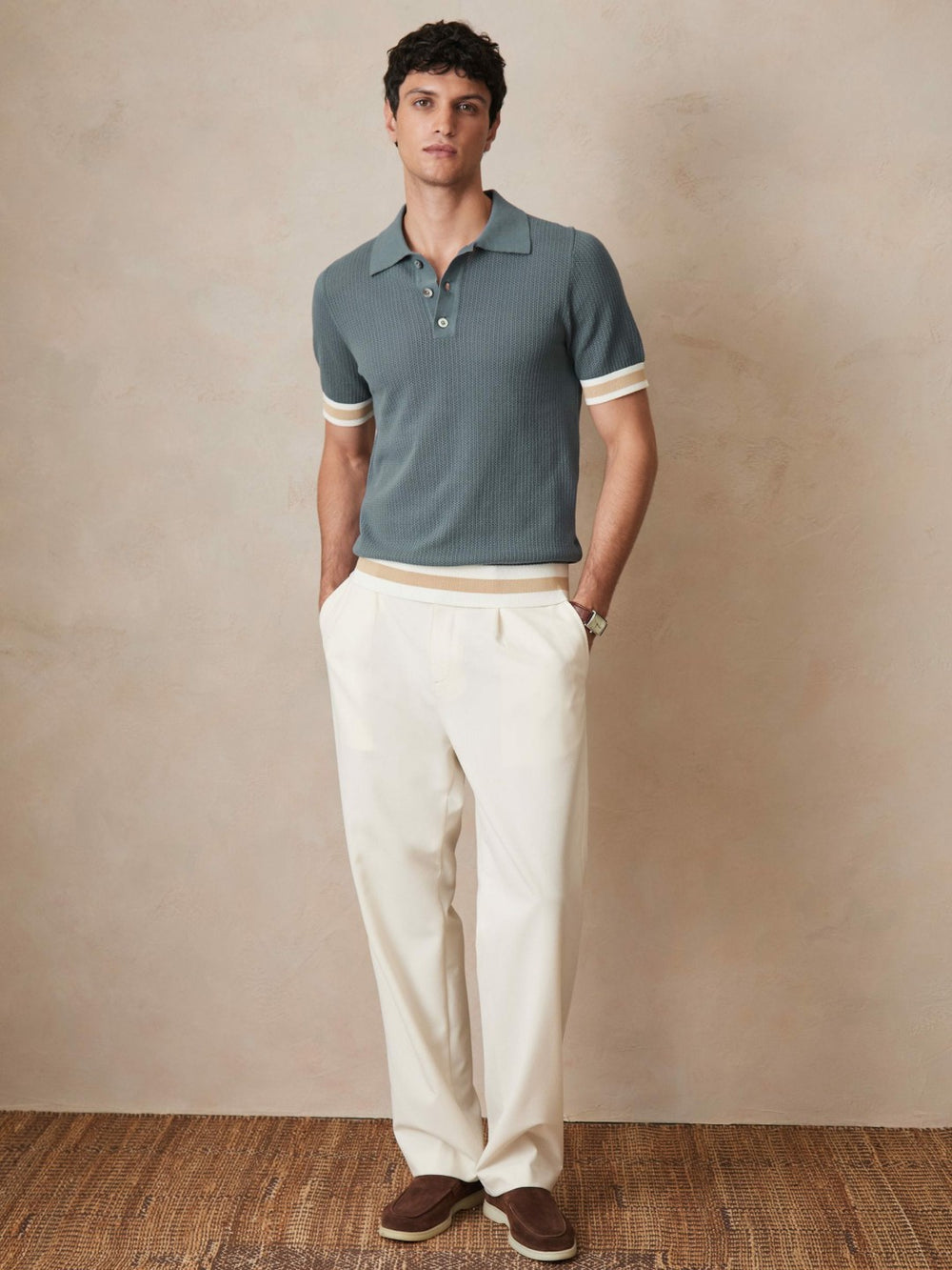 | Ché Cotton Knit Polo Shirt Airforce Blue | Men