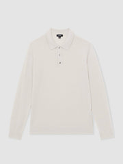Merino Wool Long-Sleeve Polo Shirt Beige | Men