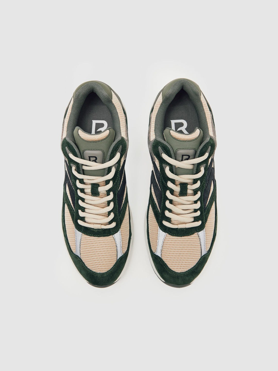 Panelled Running Trainers Forest Green/Stone | Men