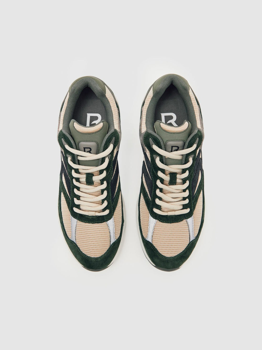 Panelled Running Trainers Forest Green/Stone | Men